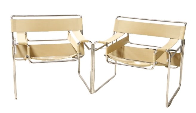 Pair Marcel Bruer for Knoll Linen Wassily Chairs (1 of 9)