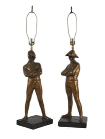 Gilt and Black Paint Decorated Harlequin Lamp Pair