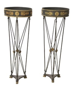 Neoclassical Style Brass & Black Painted Plant Stands