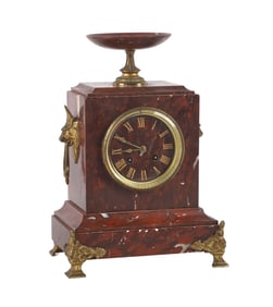 Gilt Bronze Mounted Rouge Marble Mantel Clock