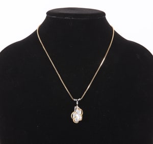 14K Gold Pearl and Diamond Pendant Necklace