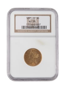 US 1891-CC Five Dollar Liberty Head Gold Coin