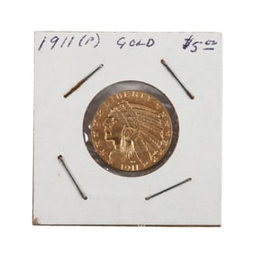 US 1911-P 5 Dollar Indian Head Half Eagle Gold Coin