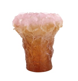 Daum France Pate de Verre Hibiscus Vase