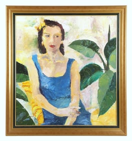 Contemporary Figurative Painting of a Lady in Blue Dress