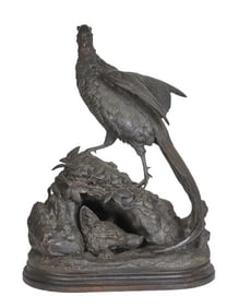 A French Bronze Group of a Pheasant and Fox