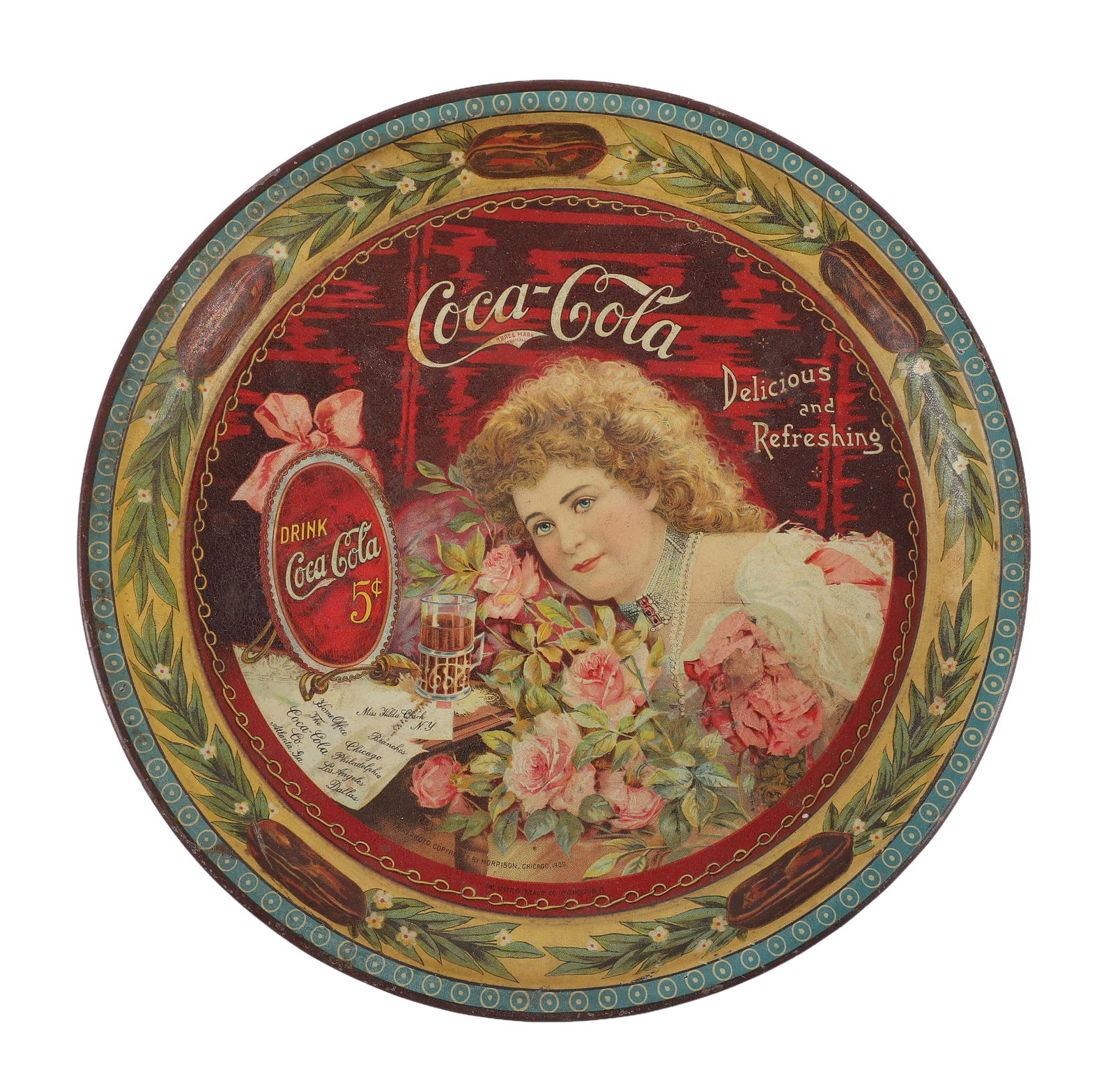 1900 Coca-Cola Tray Miss Hilda Clark (1 of 4)
