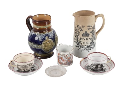 English Commemorative Stoneware, Porcelain & Glass