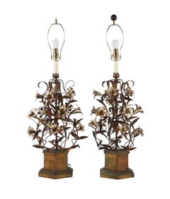 Italian Tole Style Botanical Lamp Pair