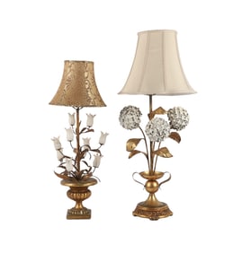 (2) Hydrangea and Tulip Topiary Lamps