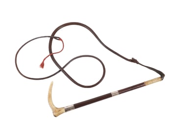 Stag, Sterling and Leather Stock Whip