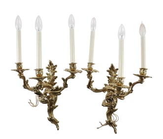 Louis XV Style 3-Light Wall Sconce Pair