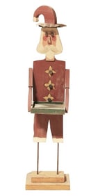 Folk Style Painted Wood Butler Stand as Santa