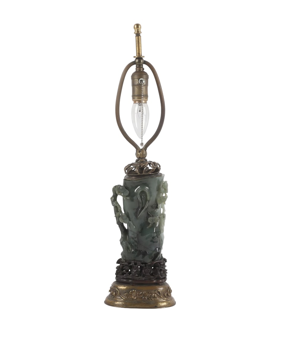 Chinese Hardstone Bronze Mounted Table Lamp (1 of 8)