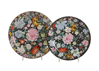 Famille Noir Chinese Export Porcelain Bowl & Plate