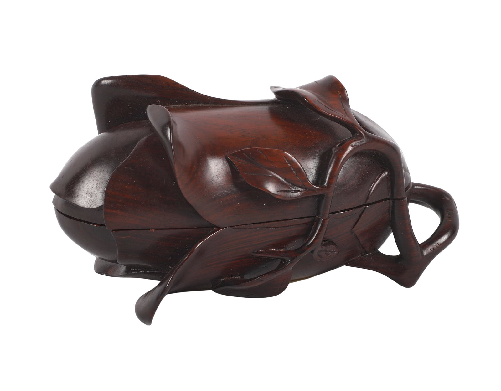 Carved Rosewood Box as a Magnolia Bloom: Carved Rosewood Box as a Magnolia Bloom, 7"L x 3 1/2"H
