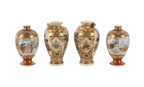 (2) Pairs Kutani & Satsuma Decorated Vases