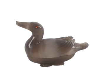 Chinese Stone Carved Duck Form Box