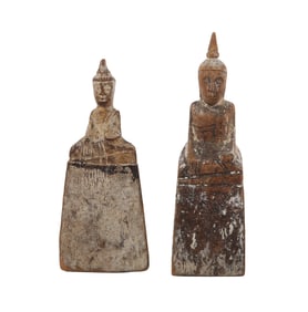 (2) Thai Carved Wood Buddha