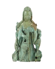 Turquoise Carved Figure of Guanyin