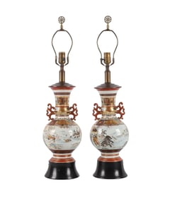 Japanese Porcelain Satsuma Vase Pair as Lamps