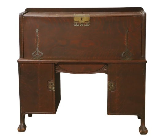 Oak Art Nouveau Drop Front Secretary (1 of 8)