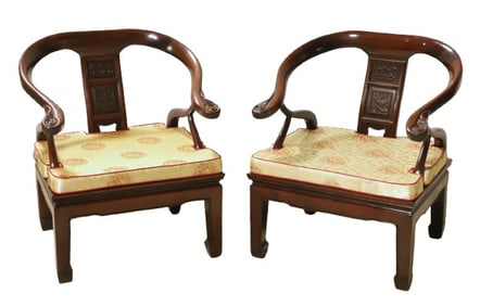 Pair of Chinese horseshoe back armchairs
