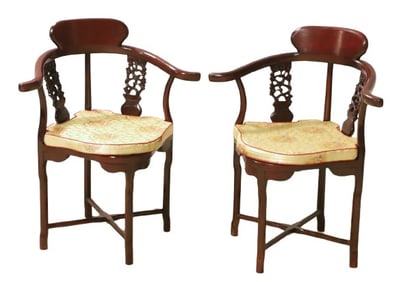 Pair of Chinese Rosewood Corner Chairs