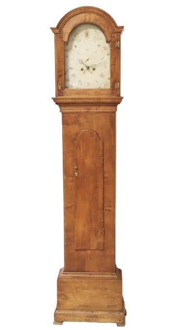 Tiger Maple Tall Case Clock C. 1800, New England (1 of 7)