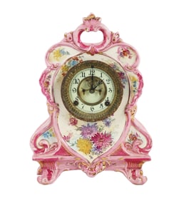 Ansonia 'La Villa' Royal Bonn Porcelain Mantel Clock