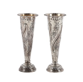 William Comyns & Sons 1888 Sterling Bud Vase Pair