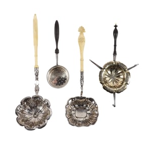(4) Long Handled Silver Tea Strainers