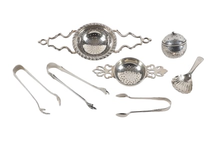 (7) Sterling Silver Tea Strainers,Tea Ball, Tea Items