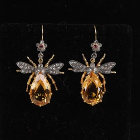 Georgian Style Bee Form Citrine Earrings