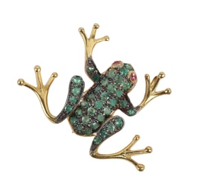 Emerald Pave Ruby Eyed Tree Frog Brooch
