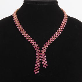 Gilt Sterling Ruby Draped Necklace