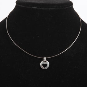 Tiffany & Co Sterling Stencil Heart Pendant Necklace