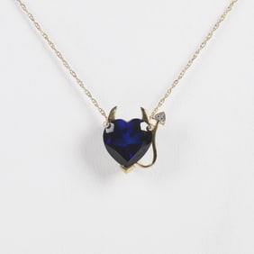 14K Heart Shaped Sapphire Pendant Necklace