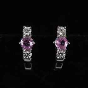 14K White Gold Pink Sapphire and Diamond Earrings