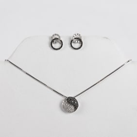 14K White & Black Diamond Necklace and Earrings