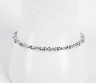 14K White Gold Tanzanite and Diamond Pave Bracelet