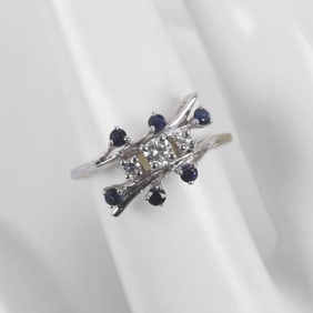 White Gold Diamond and Sapphire Bypass Ring