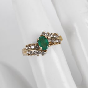 14K Yellow Gold Emerald and Diamond Ring