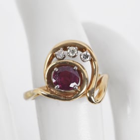 14K Ruby and Diamond Modernist Ring