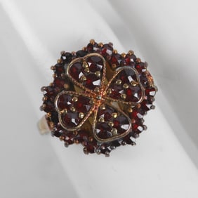 14K Bohemian Garnet Clover Halo Ring