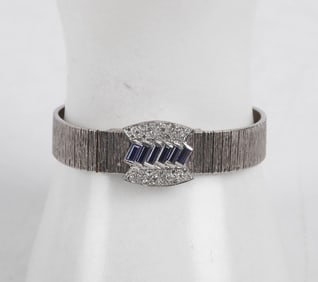 14K White Gold Diamond & Sapphire Bracelet Watch