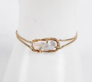 14K Baroque Pearl and Diamond Bracelet