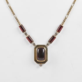 14K Garnet and Diamond Custom Made Necklace