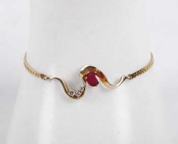 14K Diamond and Ruby Wave Bracelet