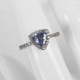 14K Trillion Cut Tanzanite and Diamond Ring